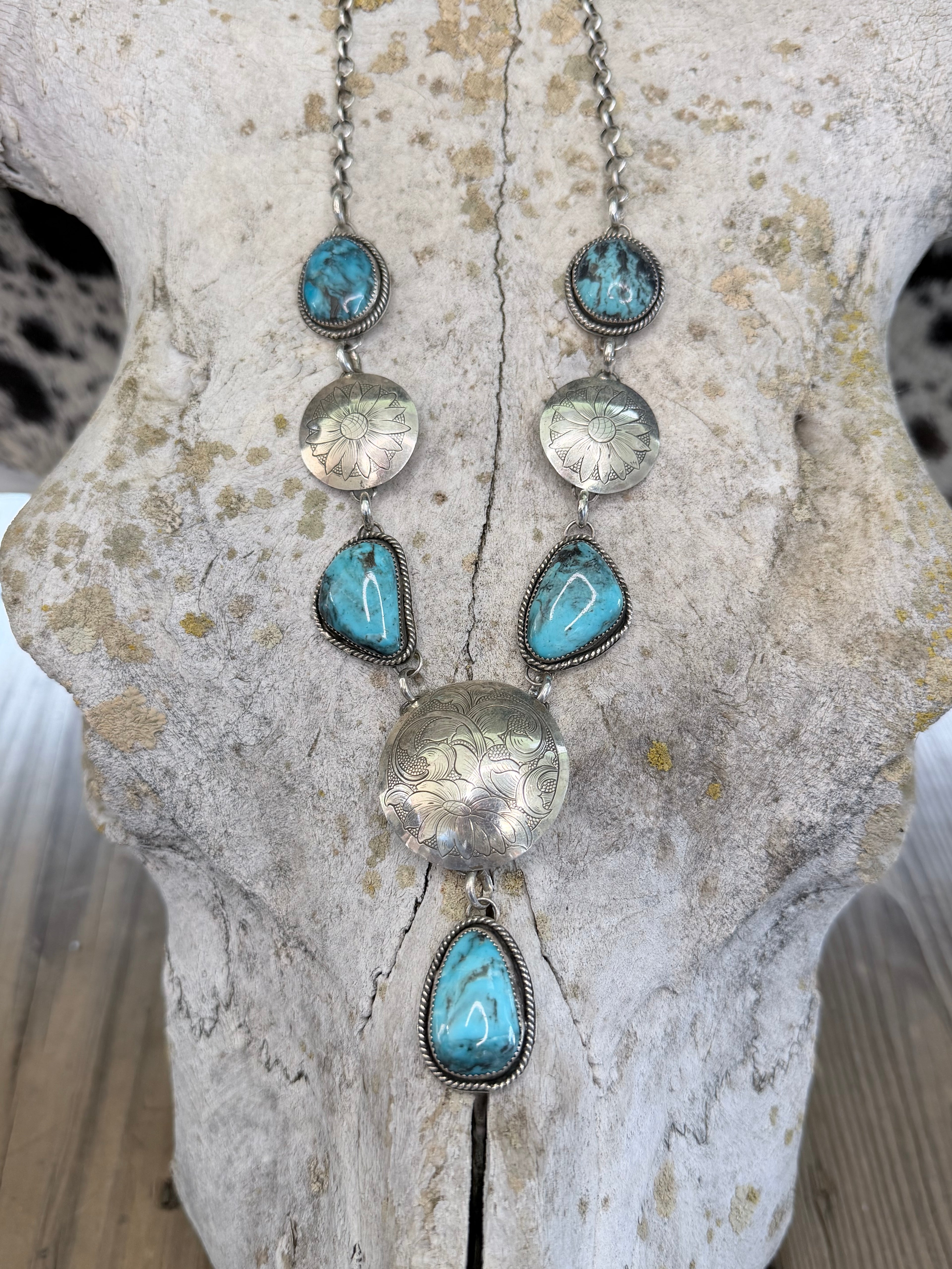Black Web Kingman Turquoise Lariat by Dawn Cline