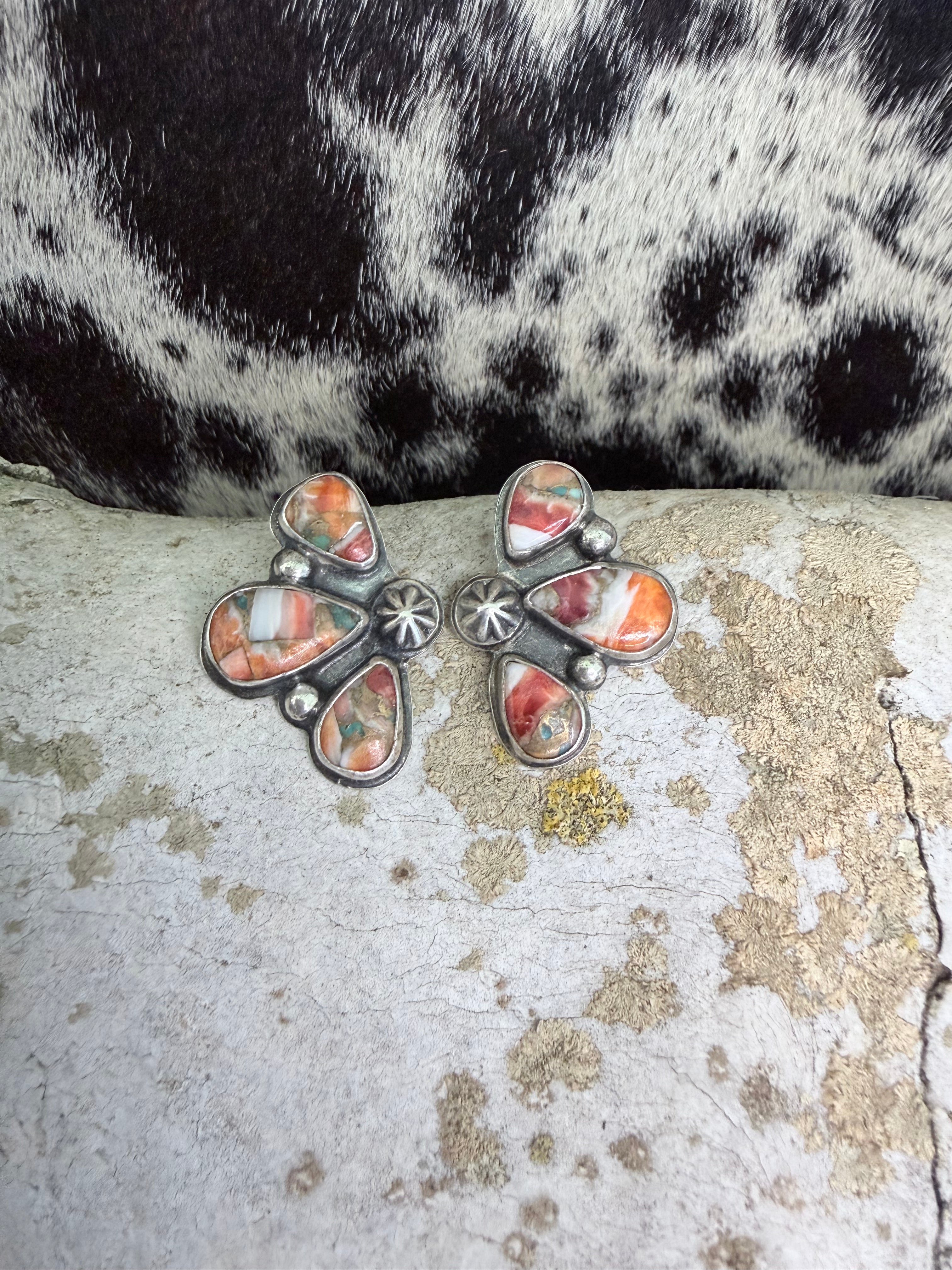 Spiny Oyster & Kingman Turquoise Earrings by Dawn Cline