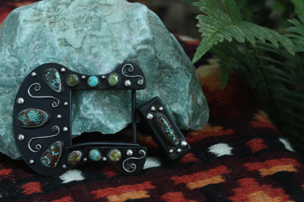 Multi stone turquoise belt buckle